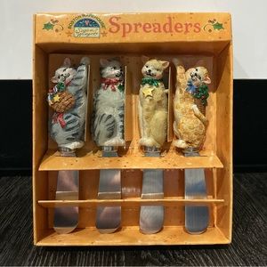 Boston Warehouse Susan Winget Holly Cats Spreaders Knives Set Of 4 Christmas